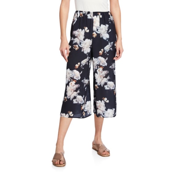 Vince Pants - Vince Peony Print Silk Pull on Culottes L